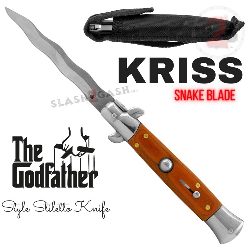 Italian Stiletto Automatic Knife KRISS Switchblade - Snake Blade Wavy Silver - Rosewood Knife-Auto - Tophatter Daily Deals