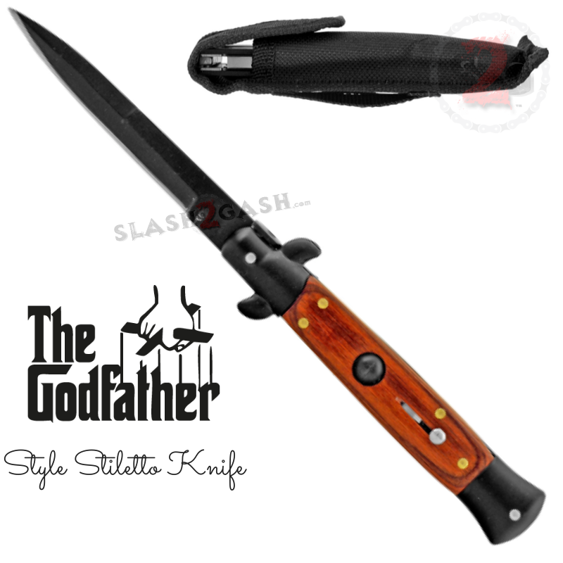 Godfather Stiletto Knife Italian Style Automatic Classic Switchblade Black - Rosewood Knife-Auto - Tophatter Daily Deals