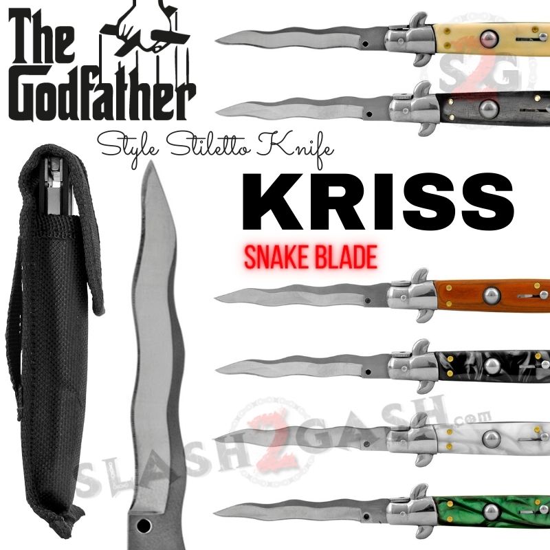 Italian Stiletto Automatic Knife KRISS Switchblade - Snake Blade Wavy Knife-Auto - Tophatter Daily Deals
