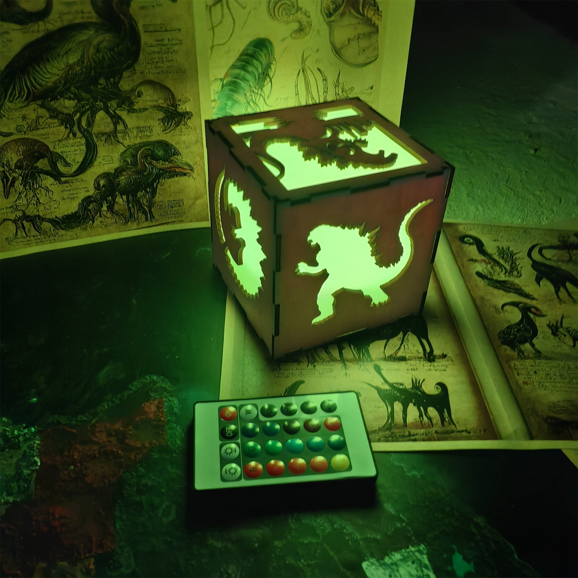 Godzilla Monster Inspired Neon Night Light Wooden Cube Light - Tophatter Daily Deals