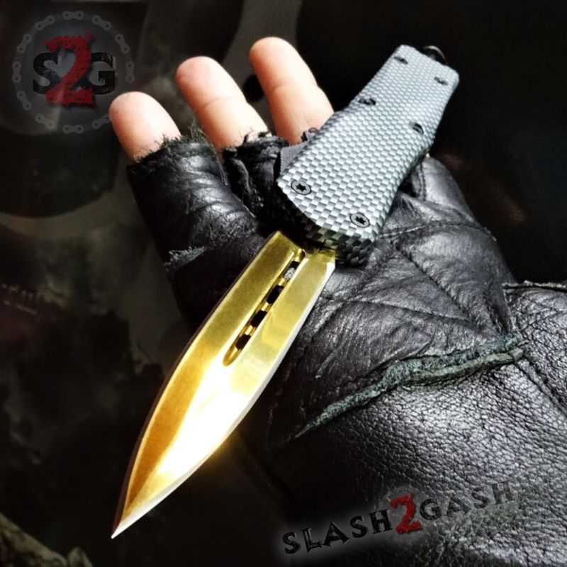 Gold Recon OTF Knife D/A Black Switchblade *Limited Edtition* Carbon Fiber Print - Dagger Plain Knife-OTF - Tophatter Daily Deals