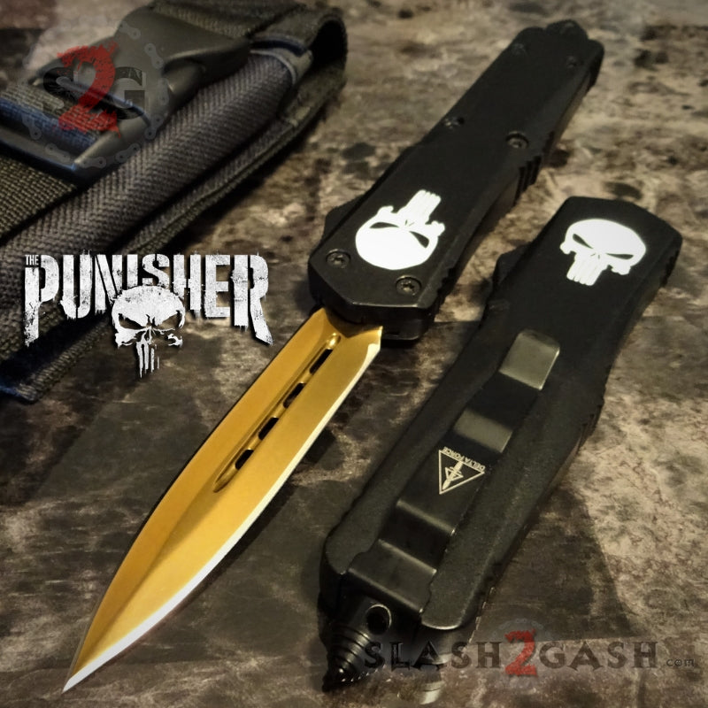 Golden Punisher OTF Knife D/A Skull Switchblade *Limited Edtition* Knife-OTF - Tophatter Daily Deals
