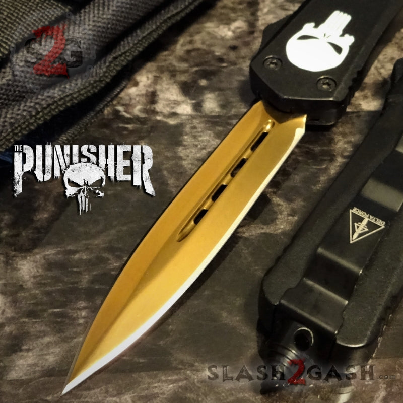 Golden Punisher OTF Knife D/A Skull Switchblade *Limited Edtition* Ser Knife-OTF - Tophatter Daily Deals