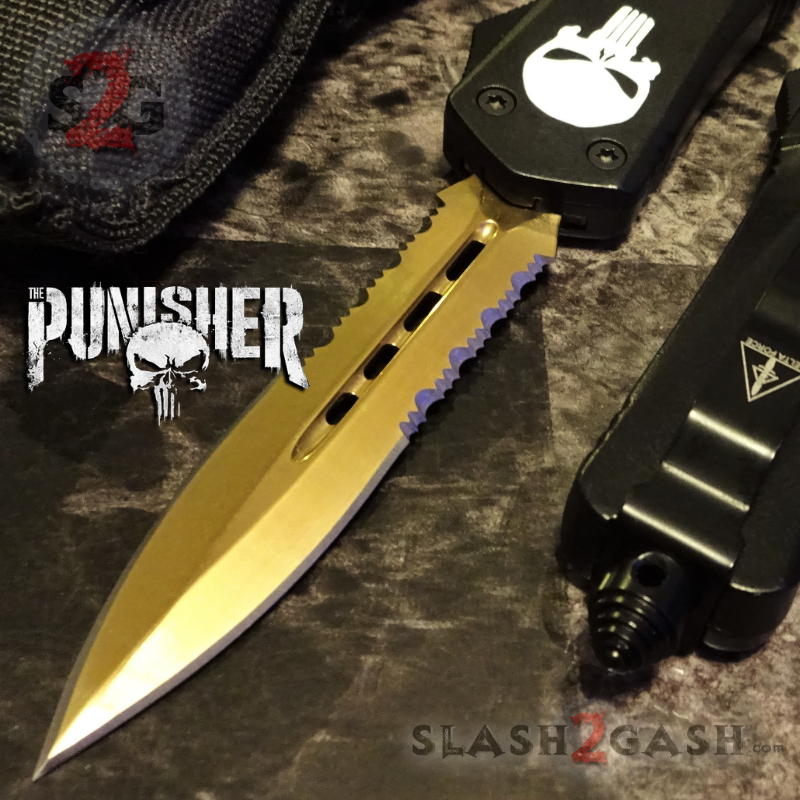Golden Punisher OTF Knife D/A Skull Switchblade *Limited Edtition* Knife-OTF - Tophatter Daily Deals