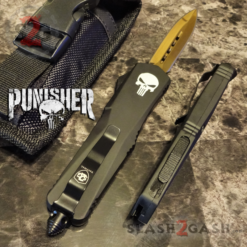 Golden Punisher OTF Knife D/A Skull Switchblade *Limited Edtition* Knife-OTF - Tophatter Daily Deals