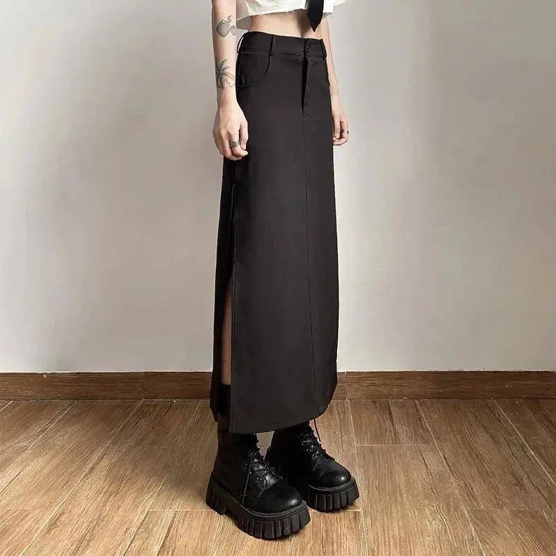 Goth Dark Elegant Mall Gothic Trumpet Women Midi Skirts Grunge High Waist Split Sexy Club Long Skirt Slim Party Streetwear - Tophatter Daily Deals