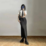 Goth Dark Elegant Mall Gothic Trumpet Women Midi Skirts Grunge High Waist Split Sexy Club Long Skirt Slim Party Streetwear - Tophatter Daily Deals