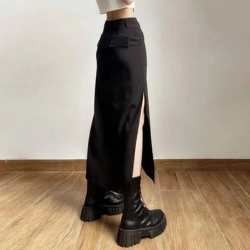 Goth Dark Elegant Mall Gothic Trumpet Women Midi Skirts Grunge High Waist Split Sexy Club Long Skirt Slim Party Streetwear - Tophatter Daily Deals