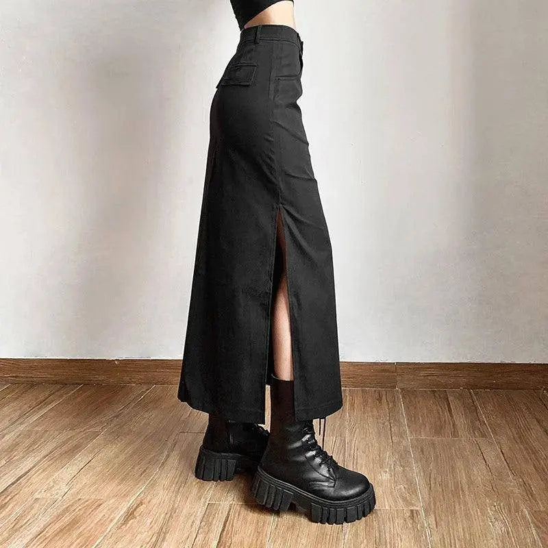 Goth Dark Elegant Mall Gothic Trumpet Women Midi Skirts Grunge High Waist Split Sexy Club Long Skirt Slim Party Streetwear - Tophatter Daily Deals