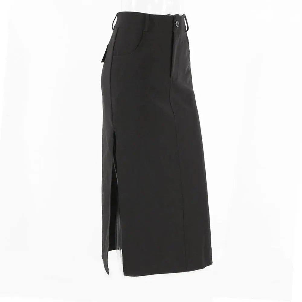 Goth Dark Elegant Mall Gothic Trumpet Women Midi Skirts Grunge High Waist Split Sexy Club Long Skirt Slim Party Streetwear - Tophatter Daily Deals