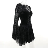 Goth Dark Elegant Vintage Mall Gothic Velvet Dresses Grunge Punk Style Flocked Bandage Dress Women Flare Sleeve Party Alt Outfit - Tophatter Daily Deals