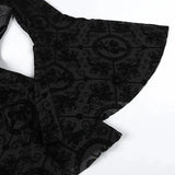 Goth Dark Elegant Vintage Mall Gothic Velvet Dresses Grunge Punk Style Flocked Bandage Dress Women Flare Sleeve Party Alt Outfit - Tophatter Daily Deals