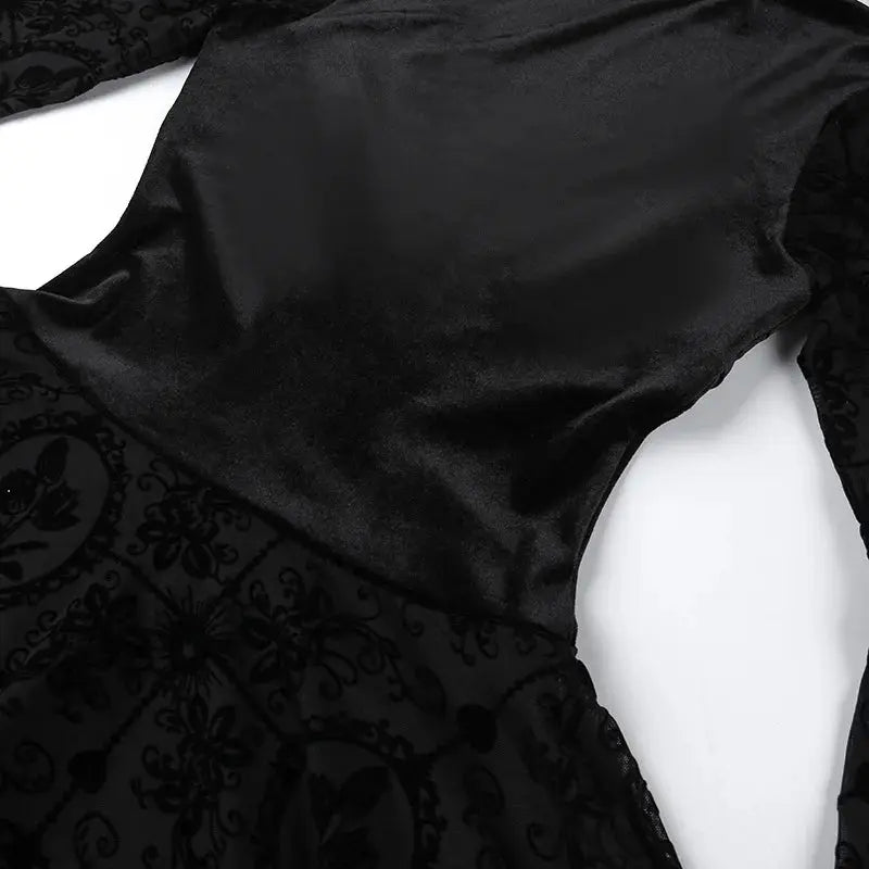Goth Dark Elegant Vintage Mall Gothic Velvet Dresses Grunge Punk Style Flocked Bandage Dress Women Flare Sleeve Party Alt Outfit - Tophatter Daily Deals