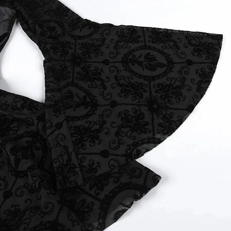 Goth Dark Elegant Vintage Mall Gothic Velvet Dresses Grunge Punk Style Flocked Bandage Dress Women Flare Sleeve Party Alt Outfit - Tophatter Daily Deals