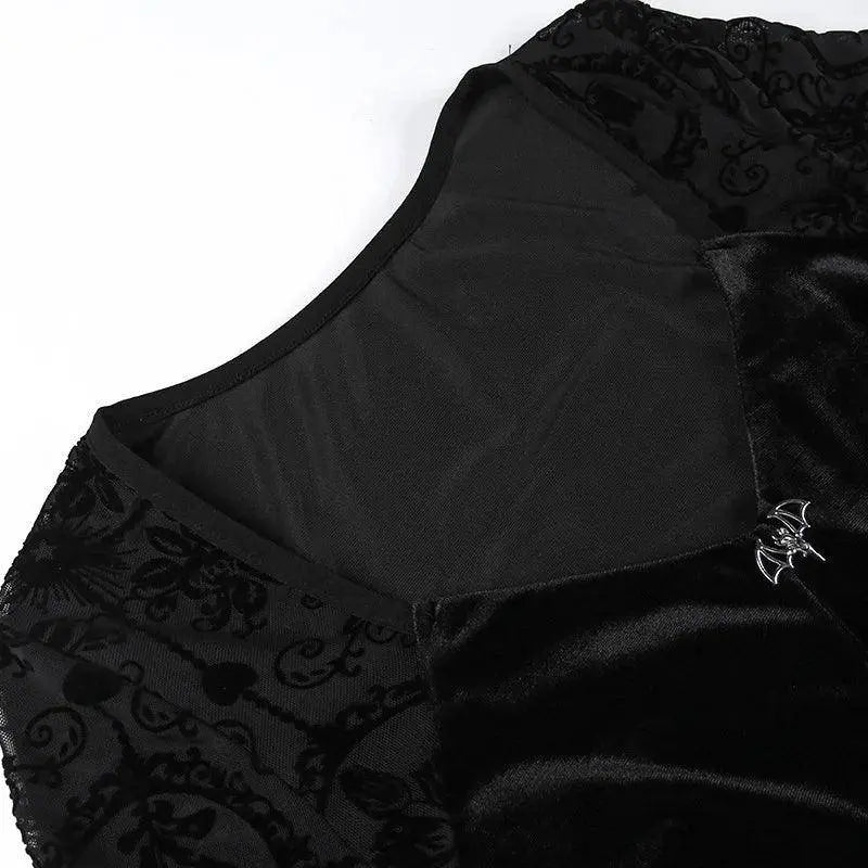 Goth Dark Elegant Vintage Mall Gothic Velvet Dresses Grunge Punk Style Flocked Bandage Dress Women Flare Sleeve Party Alt Outfit - Tophatter Daily Deals