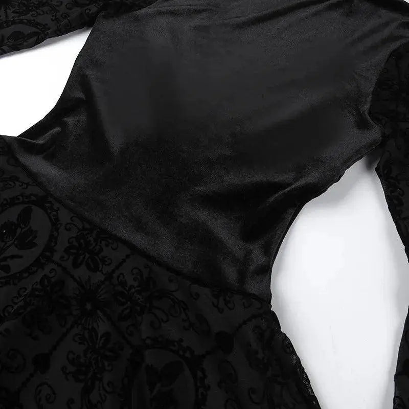 Goth Dark Elegant Vintage Mall Gothic Velvet Dresses Grunge Punk Style Flocked Bandage Dress Women Flare Sleeve Party Alt Outfit - Tophatter Daily Deals