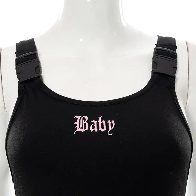 Goth Dark Techwear Y2k Punk Women Sexy Bodysuits Mall Gothic Cargo Black Buckle Patchwork Alt Clothes Cut Out Printed Streetwear - Tophatter Daily Deals