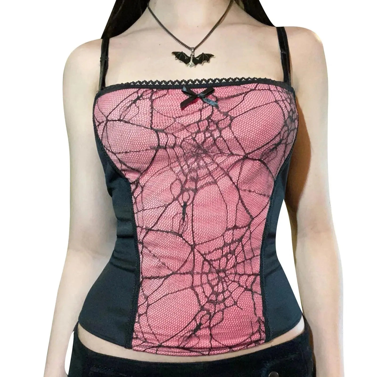 Gothic Cami Tops Y2K Aesthetic Grunge Mall Goth Crop Top Mesh Spider Net Lace Tank Lace Top E-girl Harajuku Slim Tees - Tophatter Daily Deals