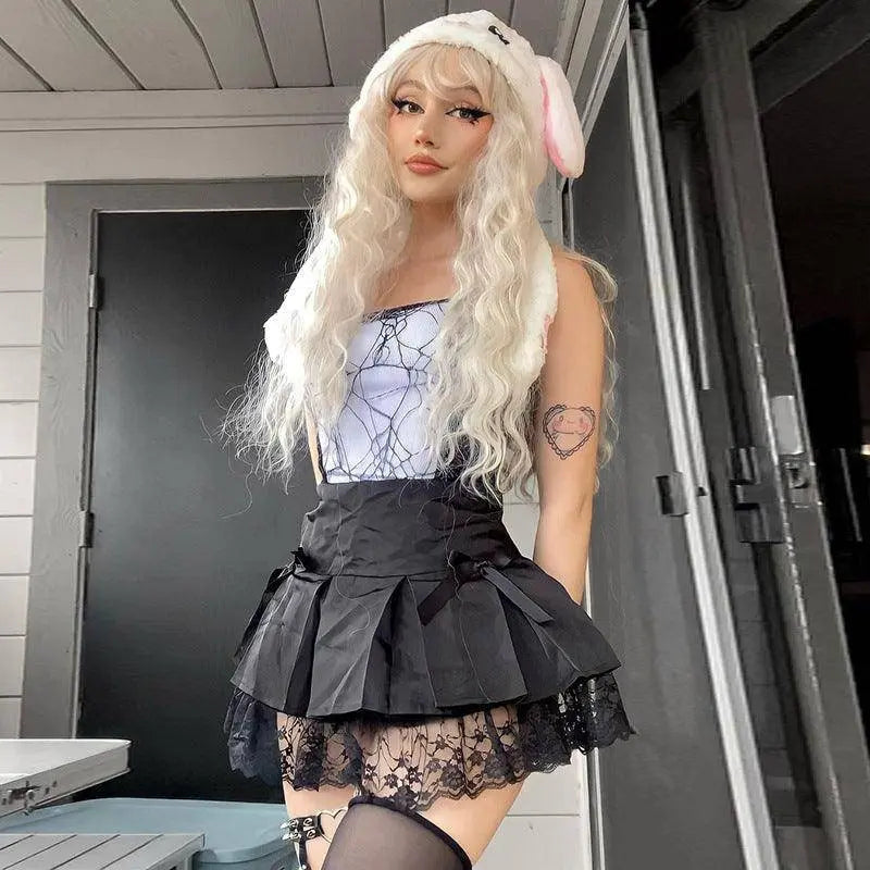 Gothic Cami Tops Y2K Aesthetic Grunge Mall Goth Crop Top Mesh Spider Net Lace Tank Lace Top E-girl Harajuku Slim Tees - Tophatter Daily Deals