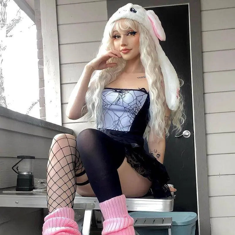 Gothic Cami Tops Y2K Aesthetic Grunge Mall Goth Crop Top Mesh Spider Net Lace Tank Lace Top E-girl Harajuku Slim Tees - Tophatter Daily Deals