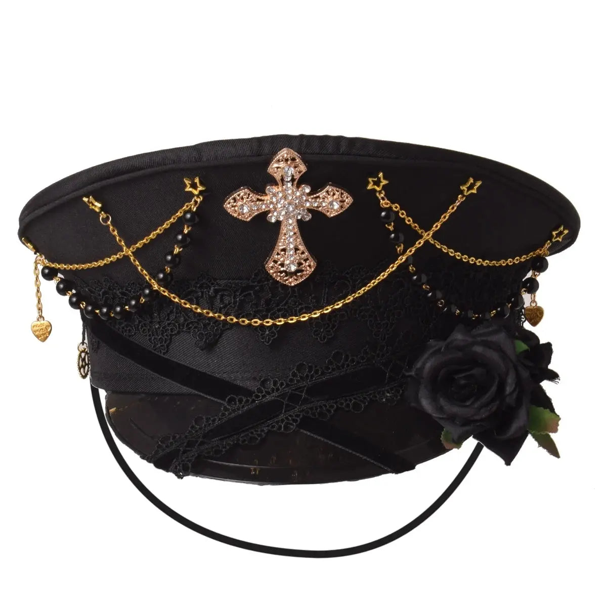 Gothic Lolita Military Hat Cap for Women Female Black Cross Sailor Captain Flat Steampunk Hats - Tophatter Daily Deals
