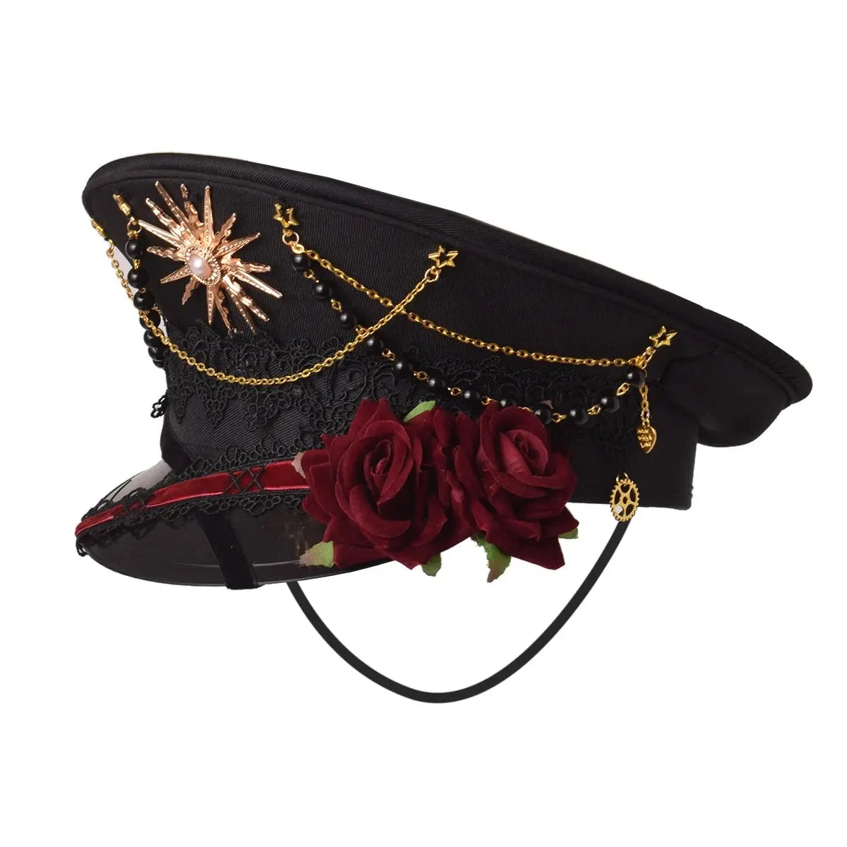 Gothic Lolita Military Hat Cap for Women Female Black Cross Sailor Captain Flat Steampunk Hats - Tophatter Daily Deals