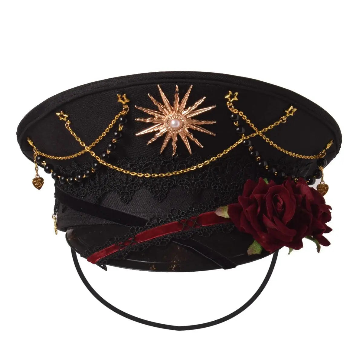 Gothic Lolita Military Hat Cap for Women Female Black Cross Sailor Captain Flat Steampunk Hats RED B 57cm Head CHINA - Tophatter Daily Deals