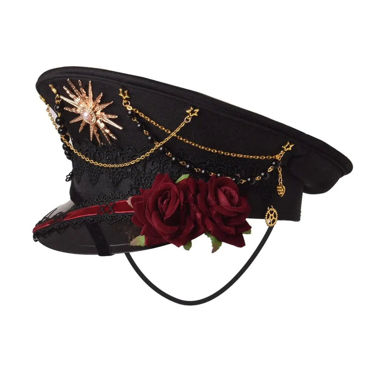 Gothic Lolita Military Hat Cap for Women Female Black Cross Sailor Captain Flat Steampunk Hats - Tophatter Daily Deals