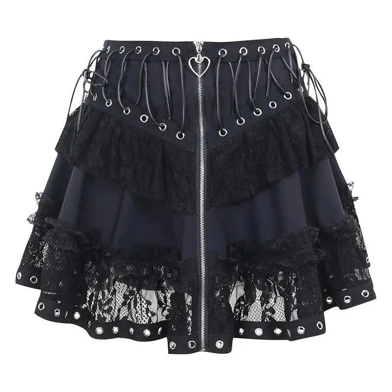 Gothic Skater Punk Vintage High Wasit Skirt Women's Zipper Front Japanese Style Kawaii Black Harajuku Cosplay Mini Skirts 23001 - Tophatter Daily Deals