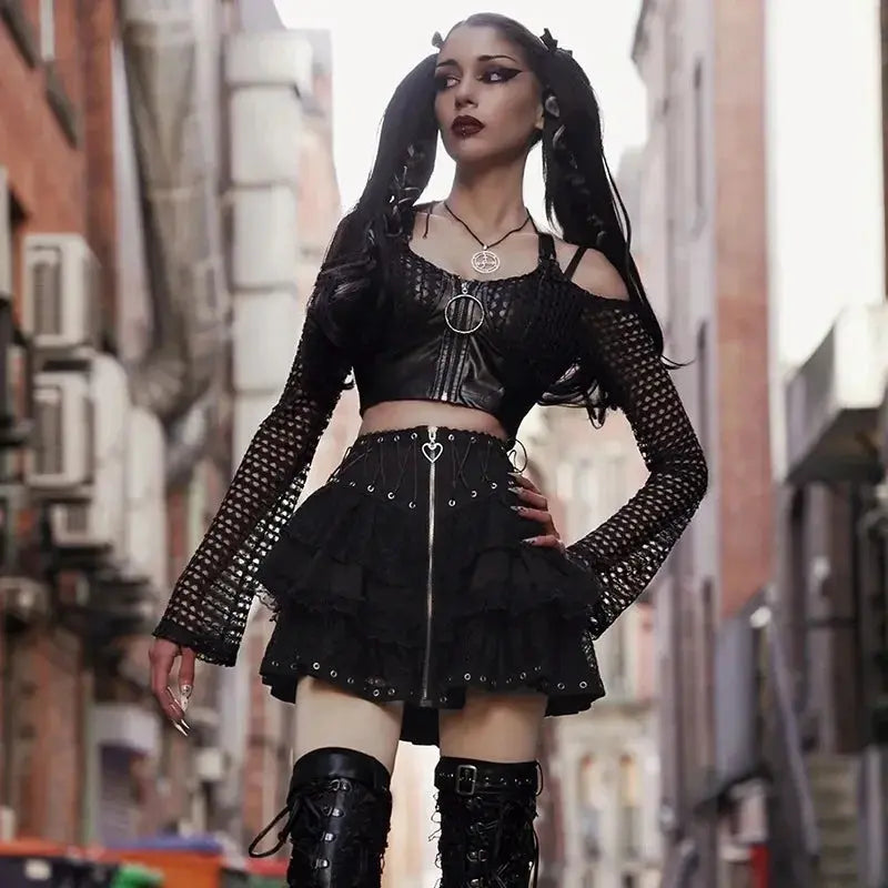 Gothic Skater Punk Vintage High Wasit Skirt Women's Zipper Front Japanese Style Kawaii Black Harajuku Cosplay Mini Skirts - Tophatter Daily Deals