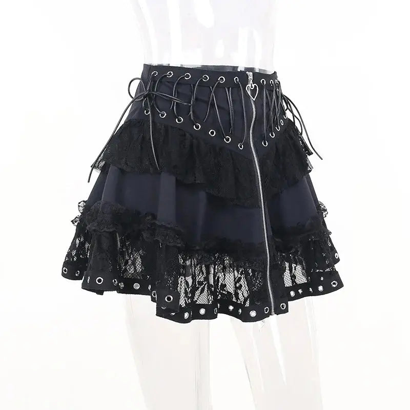 Gothic Skater Punk Vintage High Wasit Skirt Women's Zipper Front Japanese Style Kawaii Black Harajuku Cosplay Mini Skirts - Tophatter Daily Deals