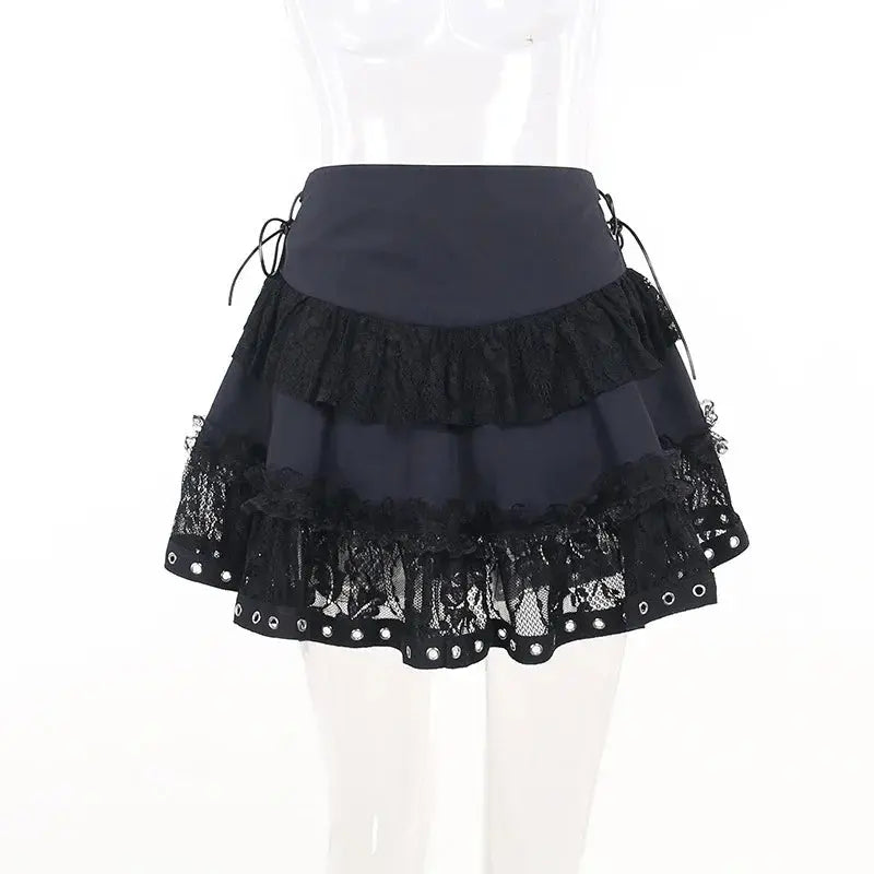 Gothic Skater Punk Vintage High Wasit Skirt Women's Zipper Front Japanese Style Kawaii Black Harajuku Cosplay Mini Skirts - Tophatter Daily Deals