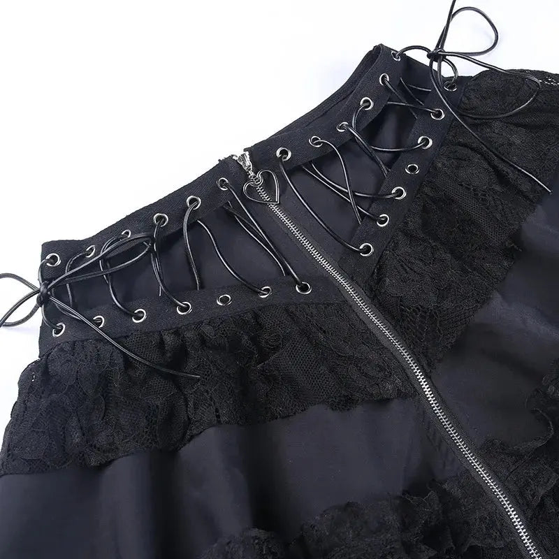 Gothic Skater Punk Vintage High Wasit Skirt Women's Zipper Front Japanese Style Kawaii Black Harajuku Cosplay Mini Skirts - Tophatter Daily Deals