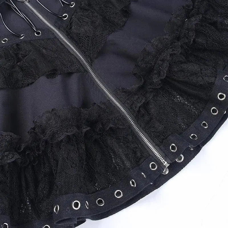 Gothic Skater Punk Vintage High Wasit Skirt Women's Zipper Front Japanese Style Kawaii Black Harajuku Cosplay Mini Skirts - Tophatter Daily Deals