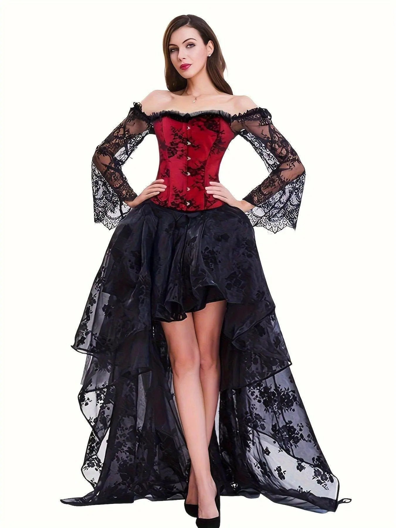 Gothic Style Off Shoulder Costumes, Vintage Contrast Lace Button Decor Carnival Costume, Women's Clothing - Tophatter Daily Deals