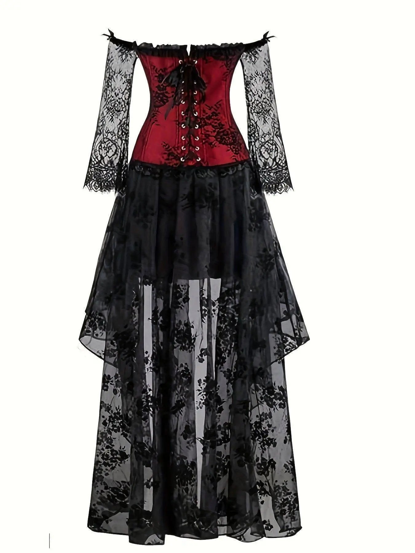 Gothic Style Off Shoulder Costumes, Vintage Contrast Lace Button Decor Carnival Costume, Women's Clothing - Tophatter Daily Deals