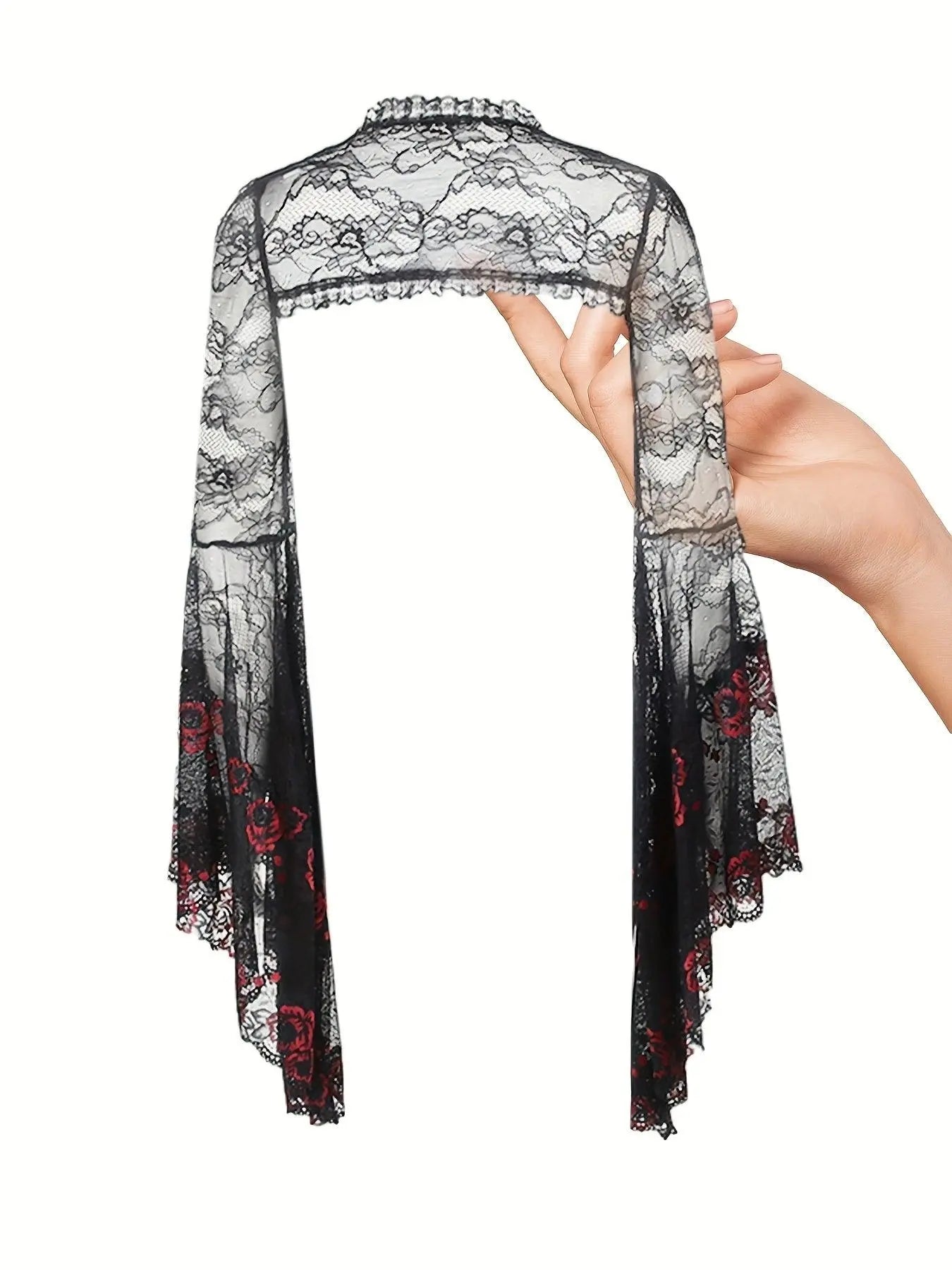Gothic Style Semi-transparent Guipure Lace Top, Vintage Flare Sleeve Shawl Top For Performance & Halloween, Women's Clothing - Tophatter Daily Deals