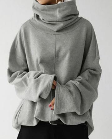 Oversized Women Turtleneck Sweatshirt - Funnel Neck, Cotton Gray - Tophatter Daily Deals