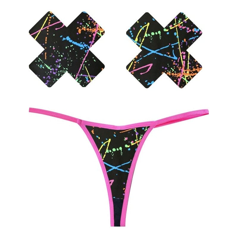 Graffiti Neon G-String and X Pastie Set for Festivals and Unique Style > Clothes > Pasties - Tophatter Daily Deals