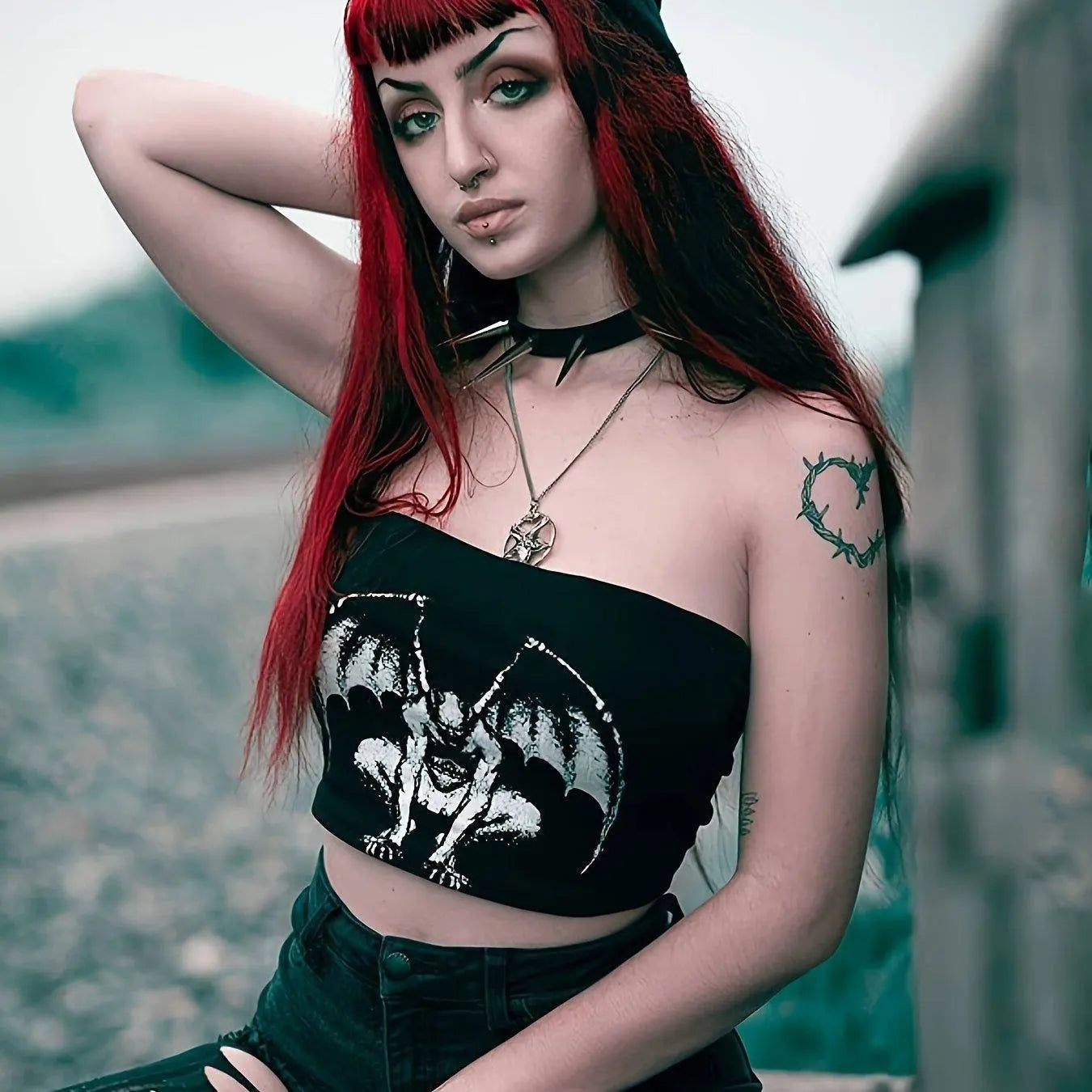 Graphic Print Tube Top, Y2K Summer Sleeveless Top, Women's Clothing Black - Tophatter Daily Deals