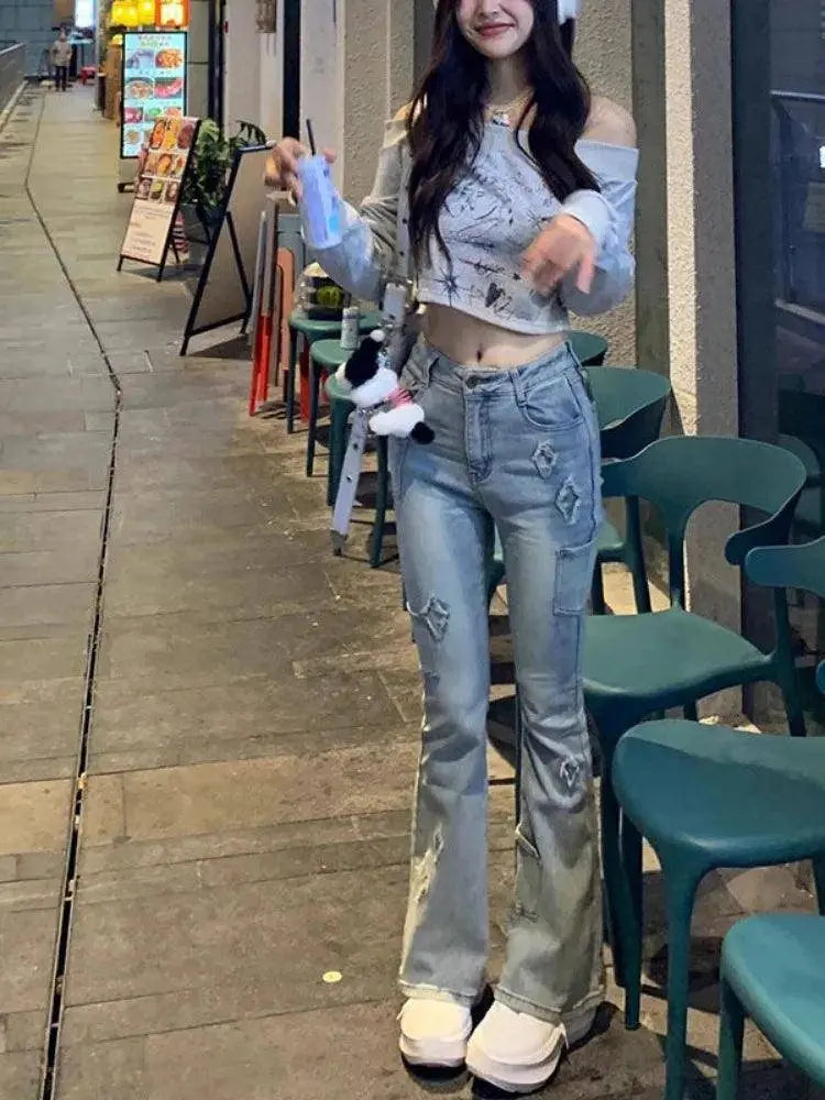 Gray Print T Shirts Women Clothing Long Sleeve Slash Neck Casual Tees Fashion Summer Camisetas Crop Tops Streetwear Sexy Tshirt - Tophatter Daily Deals