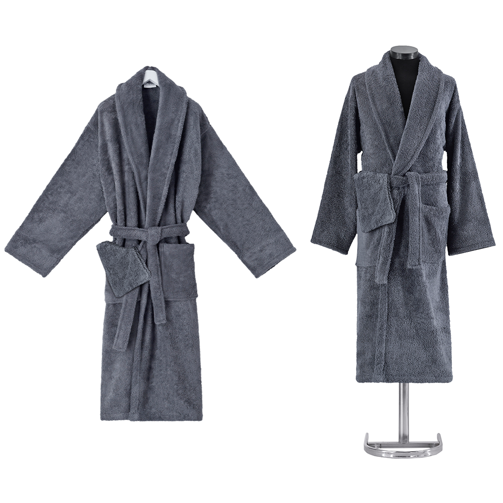 Classic Turkish Combed Cotton Luxurious Thick Unisex Bathrobes Grey Robes - Tophatter Daily Deals