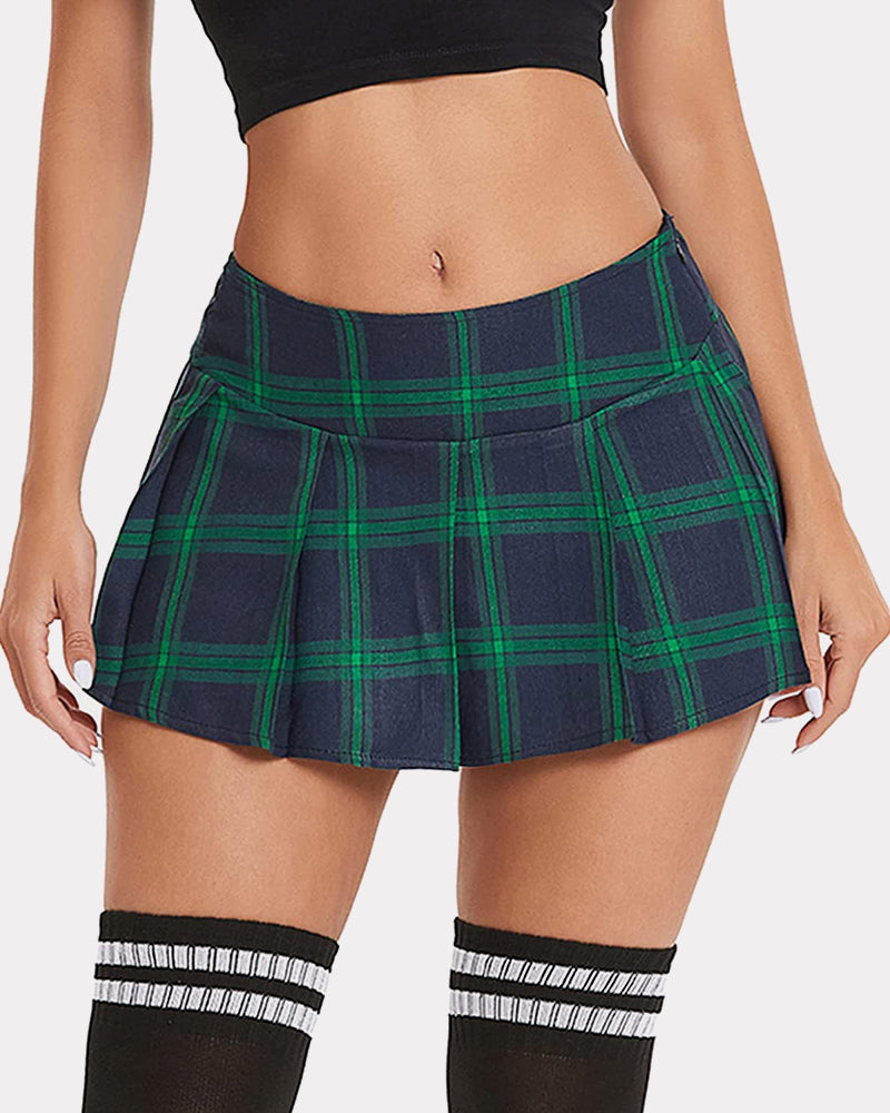 Plaid Mini Pleated Skirts Green Plaid Lingeries-mini skirts - Tophatter Daily Deals