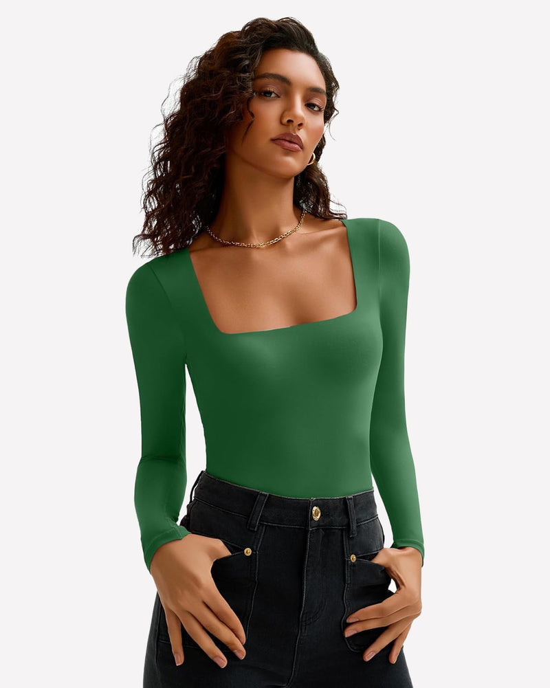 Double Lined Square Neck BodySuit Tops Shaperwear-bodysuit - Tophatter Daily Deals