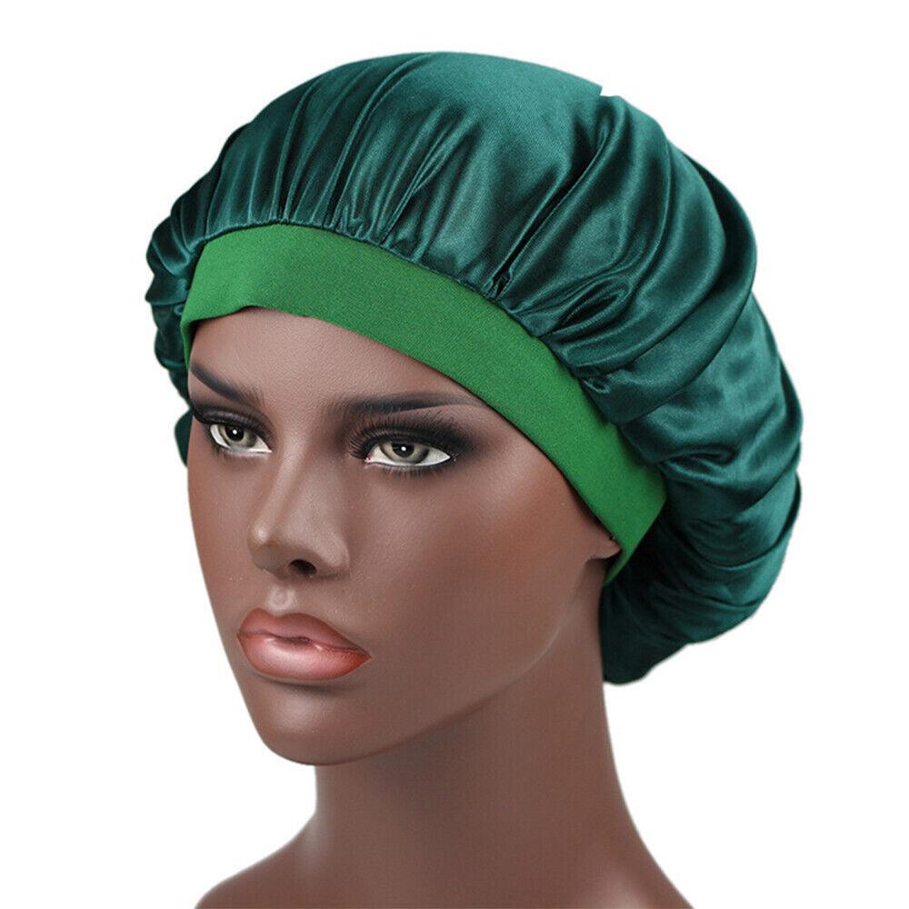 Hair Wraps for Sleeping - Bonnet Cap Long Hair Care Hat Woman Silk Satin Protection Night Head Turban Wrap Green Hair Care - Tophatter Daily Deals