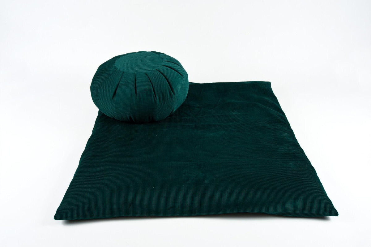 Meditation Cushion Set - 1 Round Zafu Yoga Pillow and 1 Square Roll-Up Zabuton Mat Filled with Eco-Friendly Kapok Green Yoga Product - Tophatter Daily Deals