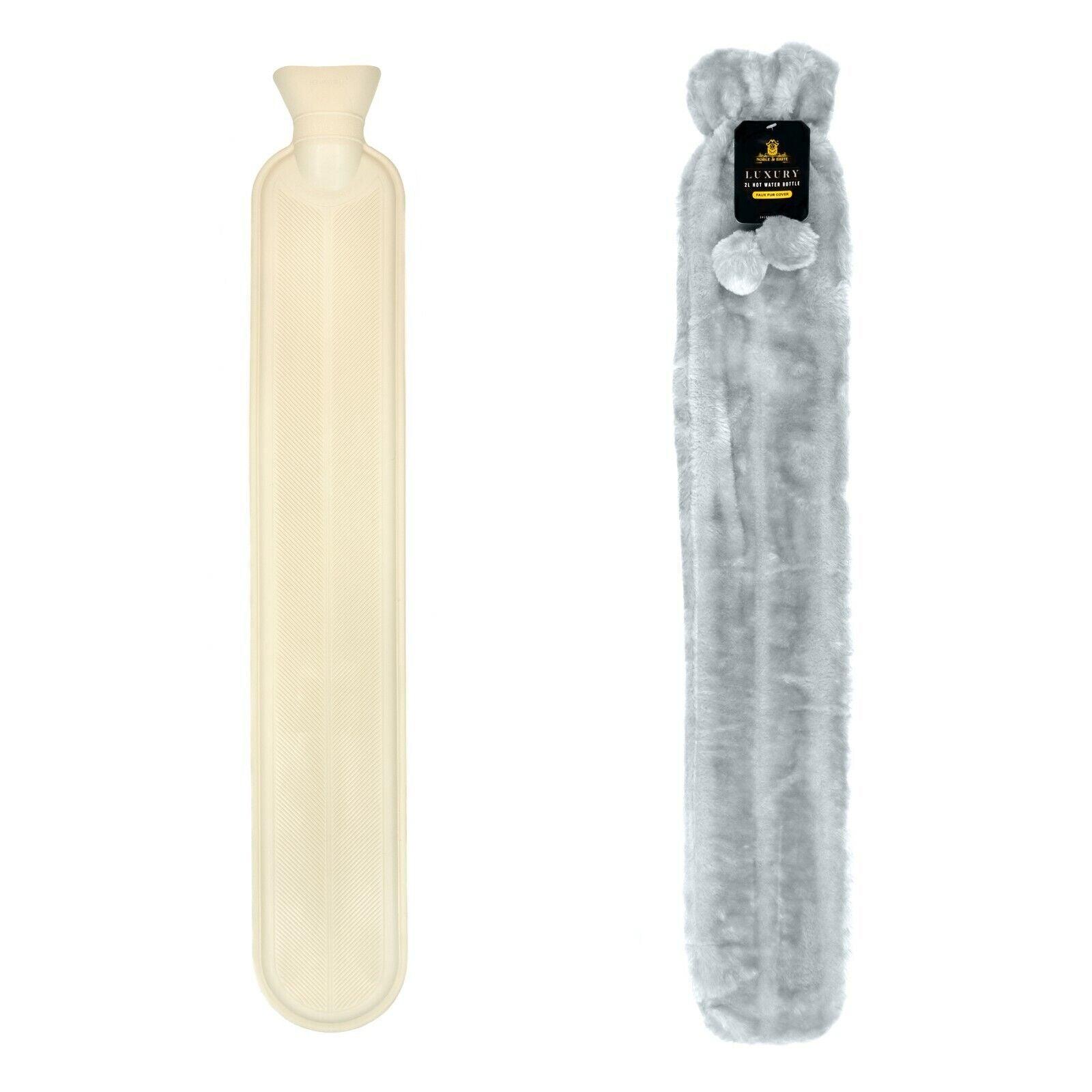 Hot Water Bottle With Cover - Long Hot Water Bottle With Fluffy Cover 2 Litre Extra Long Grey Personal Care - Tophatter Daily Deals