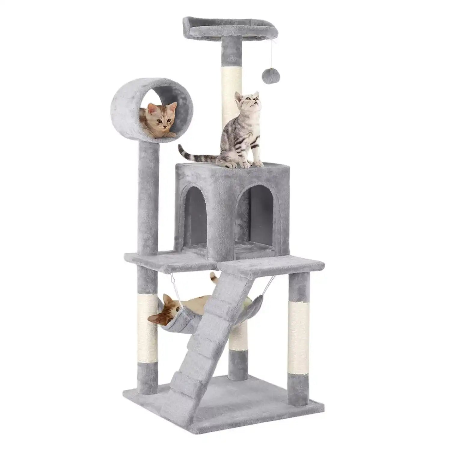 Cat Tree Scratching Post – 130cm Multi-Level Tower with Scratching Posts and Cozy Hideouts Light Grey Pet Products - Tophatter Daily Deals