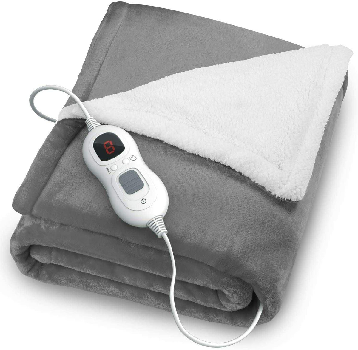 Fitted Electric Blanket Double - Luxurious Heated Throw Soft Fleece Blanket With Digital Controller | Washable Electric Mattress Pad Heater Grey New Arrival - Tophatter Daily Deals