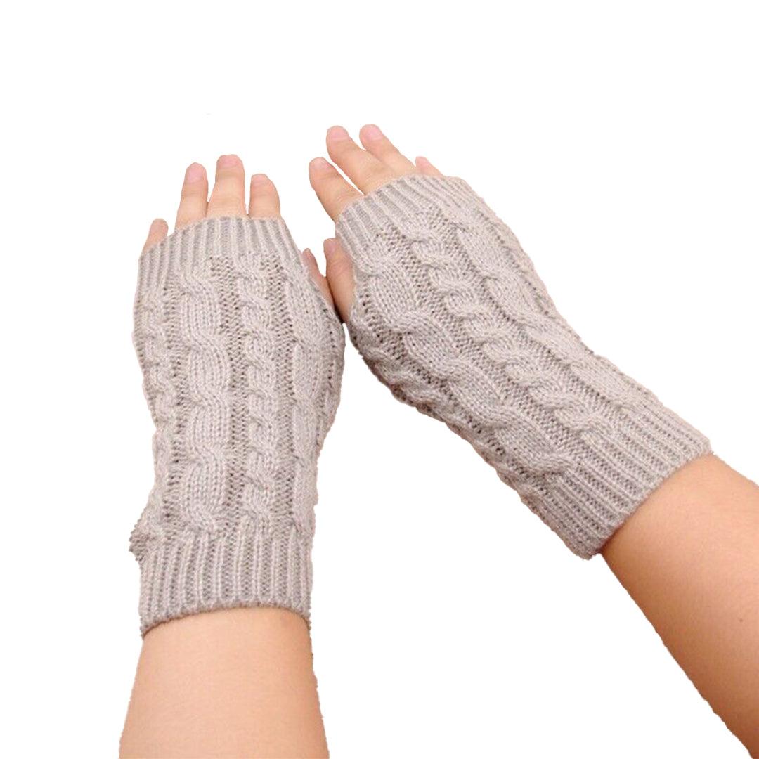 Thermal Fingerless Gloves - Women Wrist Arm Knitted Mitten Long Winter Hand Warmer Fingerless Ladies Gloves Grey Gloves - Tophatter Daily Deals